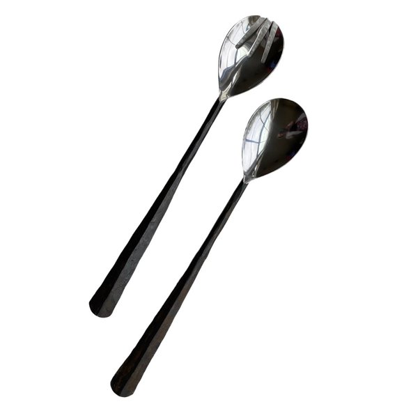 Vintage Hand Forged Rustic Primitive Salad Tongs Spoon Fork Serving Utensils - Picture 16 of 16